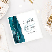 Agate Geode Script Teal Zilveren Bruiloft Servet