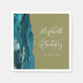 Agate Geode Script Turquoise Goud Olijfgroen Huwel Servet (Voorkant)