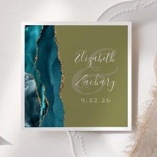 Agate Geode Script Turquoise Goud Olijfgroen Huwel Servet