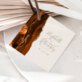 Agate Geode Script Verbrand Oranje Goud Ivoor Trou Bedankjes Labels