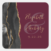Agate Geode Script Zwart Goud Bourgondische bruilo Vierkante Sticker (Voorkant)