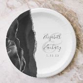 Agate Geode Script Zwart Zilveren Bruiloft Papieren Bordje