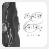 Agate Geode Script Zwart Zilveren Bruiloft Vierkante Sticker (Voorkant)