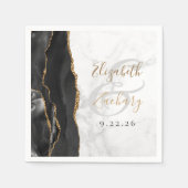 Agate Geode Script Zwarte Goud Marmer Huwelijk Servet (Voorkant)