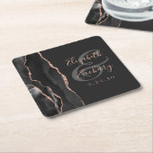 Agate Geode Script Zwarte Roos Goud Donkere Bruilo Kartonnen Onderzetters (Schuin)