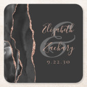 Agate Geode Script Zwarte Roos Goud Donkere Bruilo Kartonnen Onderzetters (Voorkant)