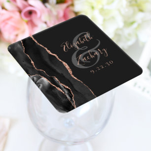 Agate Geode Script Zwarte Roos Goud Donkere Bruilo Kartonnen Onderzetters