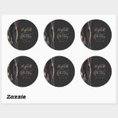 Agate Geode Script Zwarte Roos Goud Donkere Huweli Ronde Sticker (Vel)