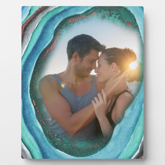 Agate Geode Turquoise Blue Green en Copper Photo Fotoplaat (Voorkant)