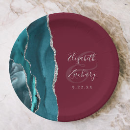 Agate Geode Zilver Schrift Burgundy Trouwring Papieren Bordje
