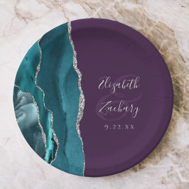 Agate Geode Zilver Schrift Paarse Huwelijk Papieren Bordje