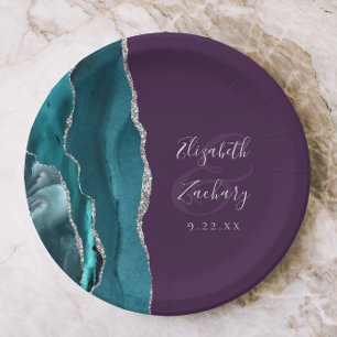Agate Geode Zilver Schrift Paarse Huwelijk Papieren Bordje