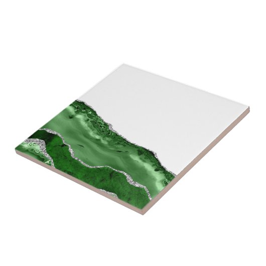 Agate Glamorous Emerald Green Silver Glitter Tegeltje (Zijkant)