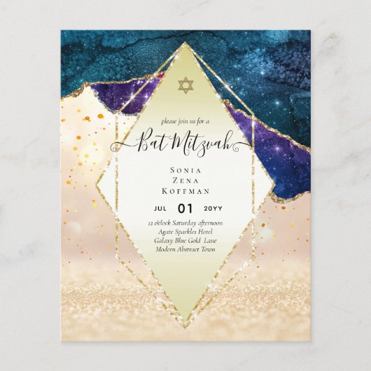 AGATE GLITTER BAT MITZVAH Invitation BUDGET (Voorkant)