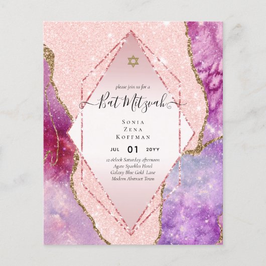 AGATE GLITTER BAT MITZVAH Invitation BUDGET Flyer (Voorkant)