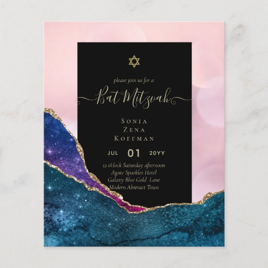 AGATE GLITTER BAT MITZVAH Uitnodigingen BEGROTING Flyer (Voorkant)