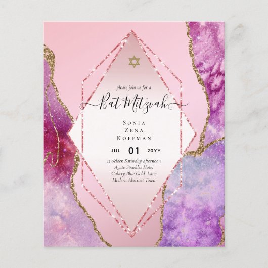AGATE GLITTER BAT MITZVAH Uitnodigingen BEGROTING Flyer (Voorkant)