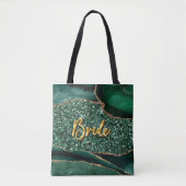 Agate Glitter Oceaan Bruid Gouden 3D Tekst Boodsch Tote Bag (Voorkant)