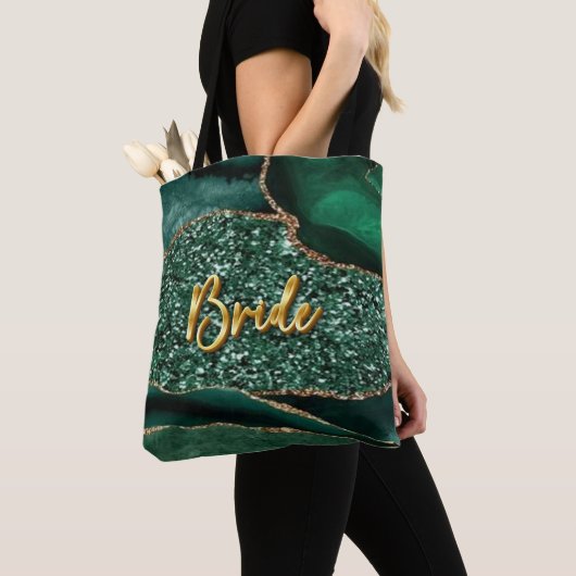 Agate Glitter Oceaan Bruid Gouden 3D Tekst Boodsch Tote Bag (Dichtbij)