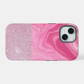 Agate Glitter Roze Roos Monogram iPhone 15 Case (Achterkant horizontaal)