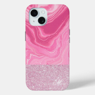 Agate Glitter Roze Rose Monogram iPhone 15 Case