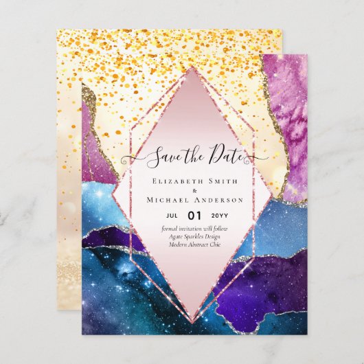 AGATE GLITTER Save the Dates Glamor BUDGET (Voorkant / Achterkant)