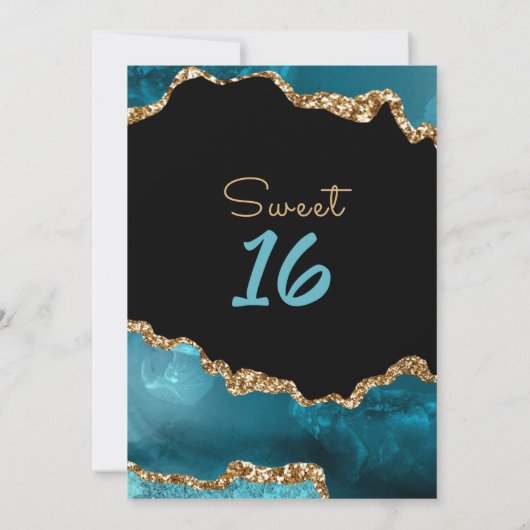 Agate Gold Blauwgroen Sweet 16 uitnodiging van afg (Achterkant)