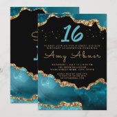 Agate Gold Blauwgroen Sweet 16 uitnodiging van afg (Voorkant / Achterkant)