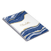 Agate Gold Glitter Waterverf Gepersonaliseerd Blau Notitieboek (Rechterzijde)