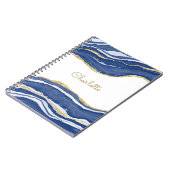 Agate Gold Glitter Waterverf Gepersonaliseerd Blau Notitieboek (Linkerzijde)