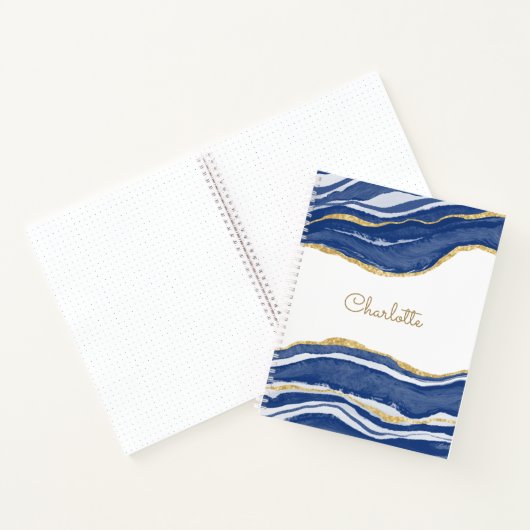 Agate Gold Glitter Waterverf Gepersonaliseerd Blau Notitieboek (Binnen)