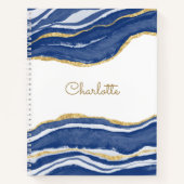 Agate Gold Glitter Waterverf Gepersonaliseerd Blau Notitieboek (Voorkant)