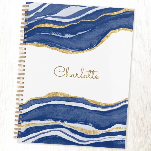 Agate Gold Glitter Waterverf Gepersonaliseerd Blau Planner