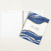 Agate Gold Glitter Waterverf Gepersonaliseerd Blau Planner (Display)