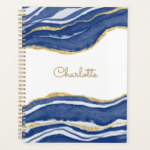 Agate Gold Glitter Waterverf Gepersonaliseerd Blau Planner (Voorkant)