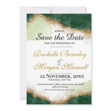 Agate Gold & Green Wedding Save the Date Kaart