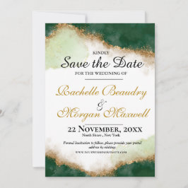 Agate Gold & Green Wedding Save the Date Kaart