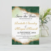 Agate Gold & Green Wedding Save the Date Kaart (Staand voorkant)