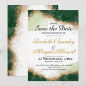 Agate Gold & Green Wedding Save the Date Kaart (Voorkant / Achterkant)