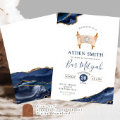 Agate Goud Navy Blauwe Bar Mitzvah Kaart