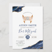 Agate Goud Navy Blauwe Bar Mitzvah Kaart (Voorkant)