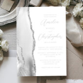 Agate Gray Silver Script Wedding Folie Uitnodiging