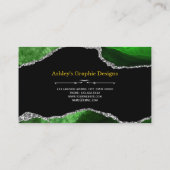 Agate Green en Silver Faux Glitter Visitekaartje (Achterkant)