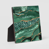 Agate Green Gold Glitter Geode Aangepaste naam Pla Fotoplaat (Voorkant)