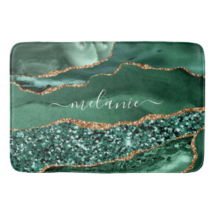 Agate Green Gold Glitter Geode Marble Custom Name Badmat