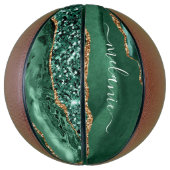 Agate Green Gold Glitter Geode Marble Custom Name Basketbal (Verticaal)