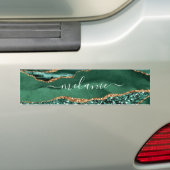 Agate Green Gold Glitter Geode Marble Custom Name Bumpersticker (Op auto)