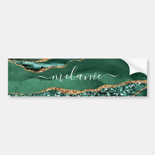 Agate Green Gold Glitter Geode Marble Custom Name Bumpersticker (Voorkant)