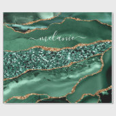 Agate Green Gold Glitter Geode Marble Custom Name Cadeaupapier (Vlak)