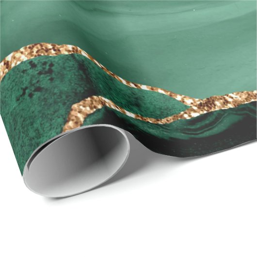 Agate Green Gold Glitter Geode Marble Custom Name Cadeaupapier (Rol Hoek)